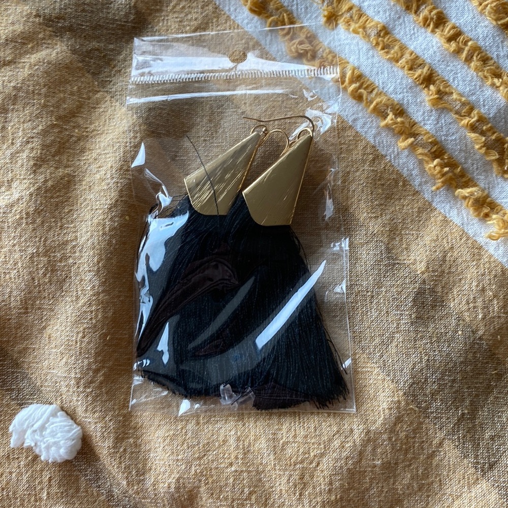 Gold and black tassel earrings
